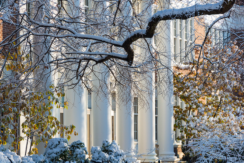 University of Delaware campus under several inches of snow in mid-December, 2013.