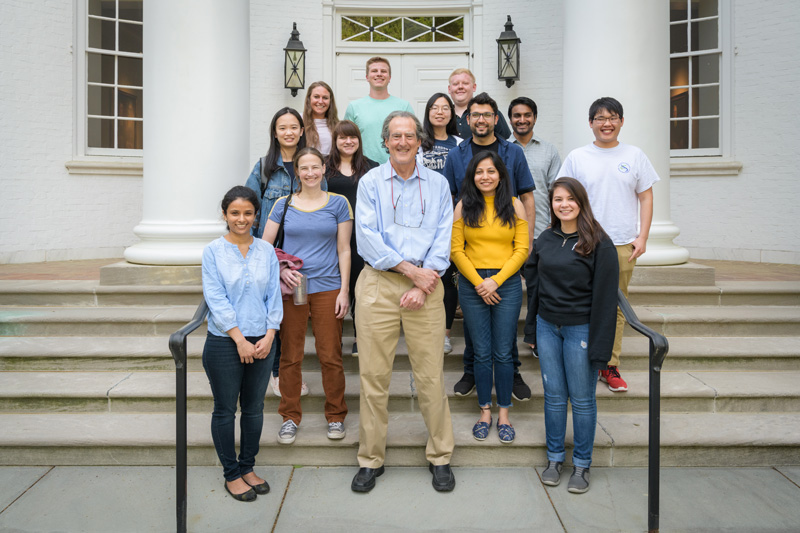 Craig Mello, one of the two 2006 recipients of the Nobel Prize in Physiology or Medicine for "for their discovery of RNA interference - gene silencing by double-stranded RNA" [nobelprize.org], the Blais University Chair in Molecular Medicine and a  Distinguished Professor at the University of Massachusetts Medical School, speaking to UD graduate students (and one undergrad) prior to giving a talk about his research.  - (Evan Krape / University of Delaware)