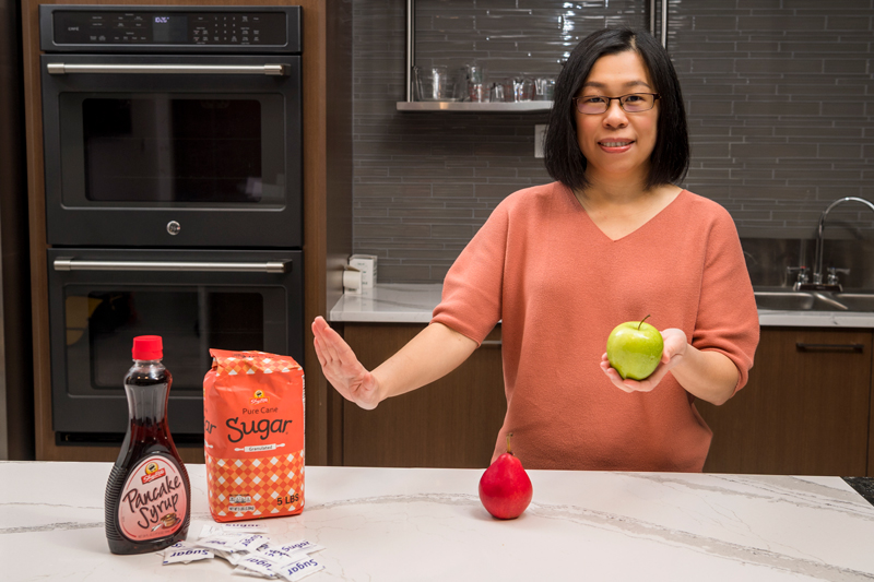 Sheau Ching Chai has done research on how sugar affects blood pressure such as those found in soda but not in natural forms as found in fruit.  She demonstrates the difference in the Demo Kitchen in STAR Tower, October 28, 2019.