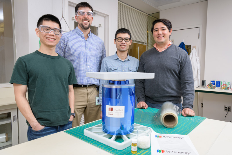 W7energy is a UD startup which is developing more environmentally friendly fuel cell technology focusing on hydroxide exchange membranes based on poly(aryl piperidinium). They were the recent recipient of a $3.4 million grant from the Department of Energy.