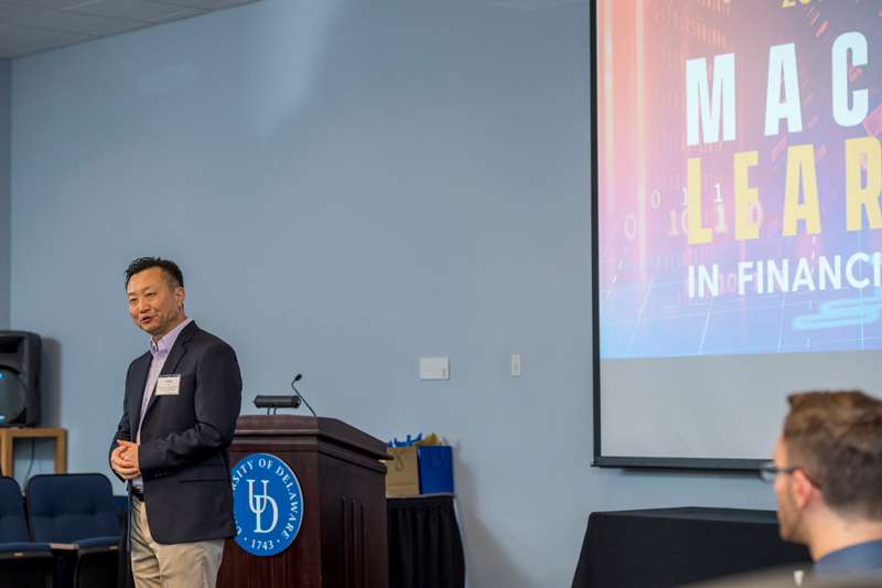 Lerner College holds it’s IFSA (Institute for Finacial Services Analytics) in Clayton Hall, November 8th, 2019 on ‘Machine Learning in Financial Services’.  Dr. Bintong Chen gives an introduction of the first speaker.