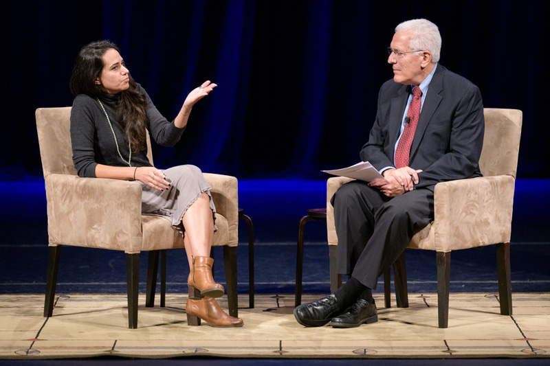 CAS-CPC-Al_Ahmad-Free_Speech_Week-102319 A Conversation with independent Saudi Arabian journalist and filmmaker for the BBC and PBS Safa Al Ahmad. Now "persona non grata" in her home country for producing films which cover the realities of uprisings in the Middle East, Al Ahmad has been the joint recipient of the 2015 Index on Censorship "Freedom of Expression Award for Journalism", a finalist for the 2014 "Sony Impact Award", and her film "Al-Qaeda in Yemen" was nominated for the 2013 Emmy Award. Her conversation with UD professor emeritus and founder of the Center for Political Communication, Ralph Begleiter, was part of UD's observances of "Free Speech Week" in 2019.