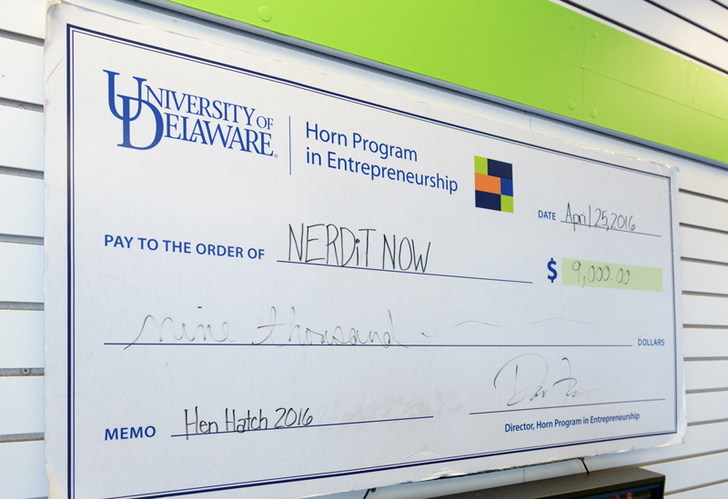 UD alumni Jonathan Hoxter and Jake Voorhees along with Markevis Gideon of Widner University are the founders of "NERDiT NOW" - an information technology service. Hoxter, as a student in the Alfred Lerner College of Business and Economics class of 2012, placed second in the "Hen Hatch" competition.