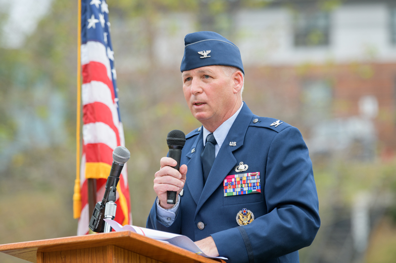 9/11 Commemoration Ceremony held at Olan Thomas Park in Newark, DE on the 18th anniversary of the tragedies.  Pictured: Col. John W. Long, USAF (Ret.), University of Delaware Executive Vice President and Chief Operating Officer