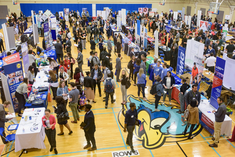 Career Services Fair held on February 15th, 2018 at Carpenter Sports Building with a host of employers and students in attendance.  
(Signage and model releases were obtained on the subjects.) - (Evan Krape / University of Delaware)