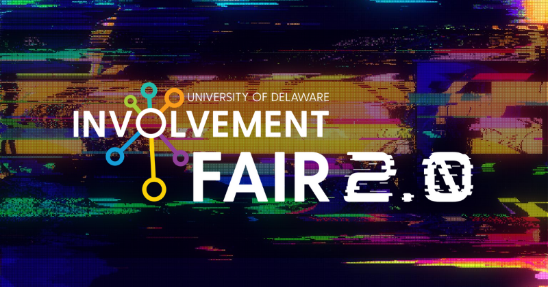 Involvement Fair 2.0 logo on colorful computer glitch background