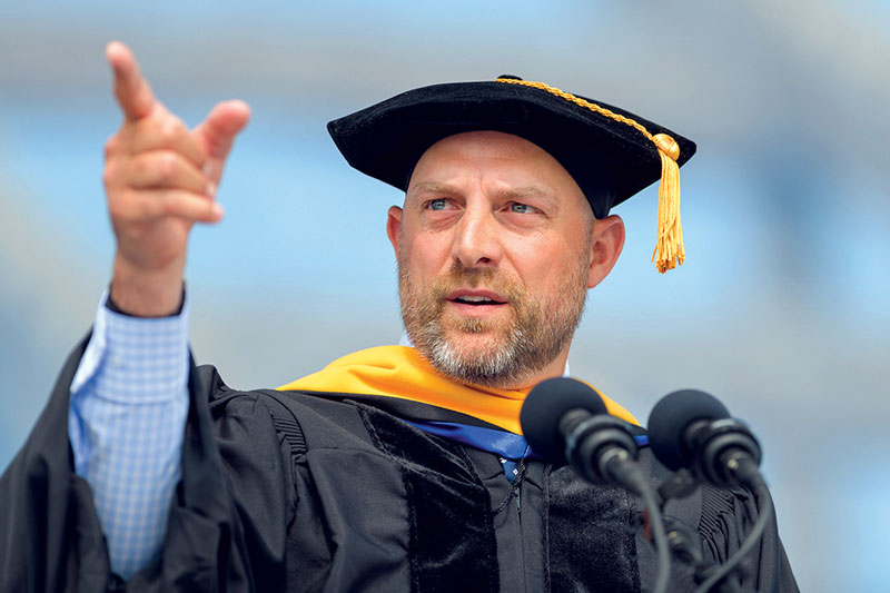 Matt Nagy speaking at the 2019 commencement at UD