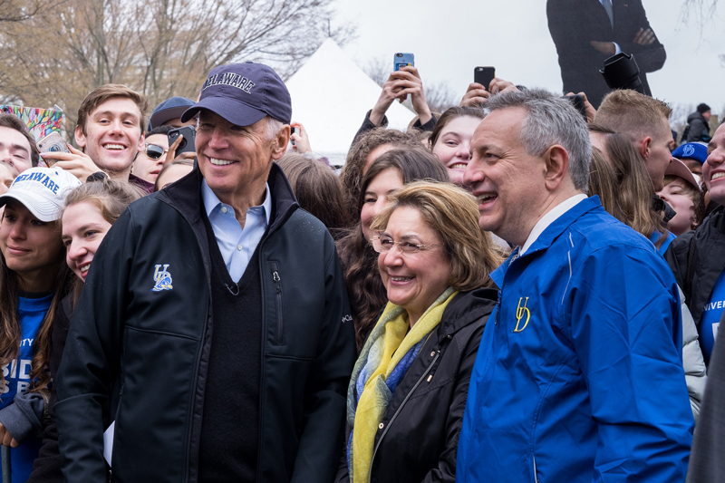 "Biden is Back" rally on The Green celebrating his return to campus as head of the Biden Institute.