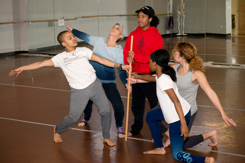 Lynnette Overby, theatre/dance professor and a leader of UD's Community Engagement Initiative, leads the 2020 dance/history/Africana Studies/English/art project rehearsal at UD’s Dance Minor Studio on February 9th, 2020. This year’s production is about Mary Ann Shadd Cary, an African American woman born in Delaware in 1823, who became an editor, educator, suffragette and lawyer.