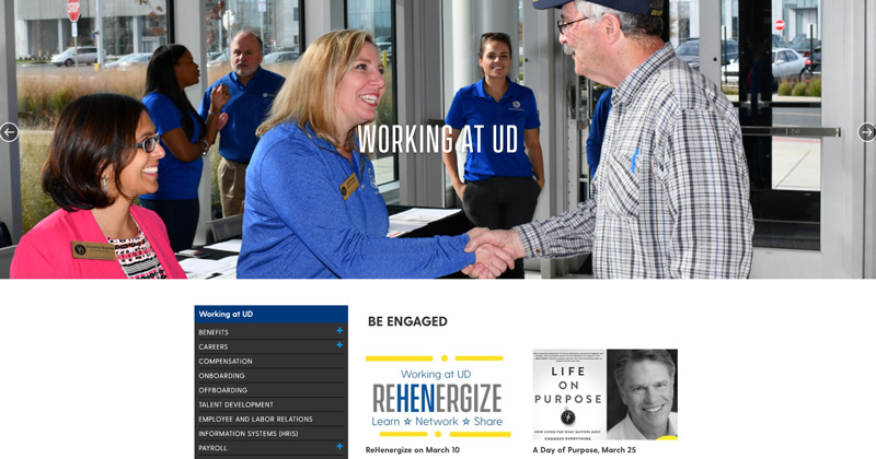 A screenshot of the new Working at UD web page