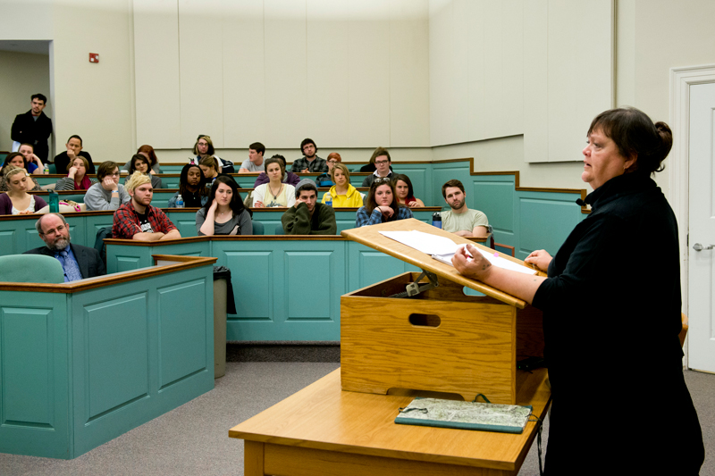 Professor Miller-Dugan during her evening of poetry held in Memorial Hall