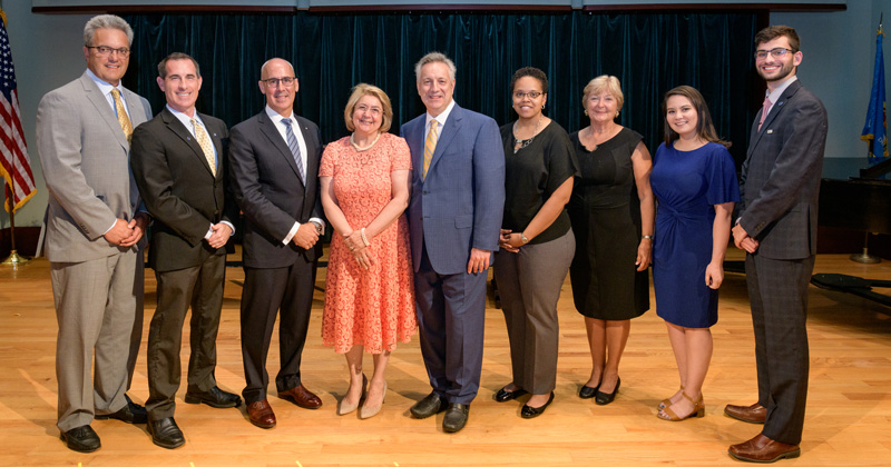 Alumni Weekend 2019: University of Delaware Alumni Association (UDAA) Awards Celebration. Recognized this year were Bailey A. Weatherbee, AS19 - Emalea Pusey Warner award; Nicholas J. Konzelman, BE19, AS19, AS19M - Alexander J. Taylor, Sr. award. Outstanding Alumni Award recipients Traci S. Boddy, BE01 and John F. Knarr, HS77, HS81M, AS90. The 2019 Wall of Fame recipients were Mark P. Bendett, EG81M, EG85PhD; Carol Van Dyke Freer, AS68; and Kirk D. Malloy, EOE90M, EOE93PhD. - (Evan Krape / University of Delaware)