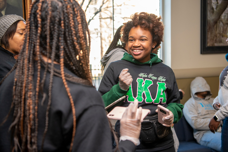 Members of the Alpha Kappa Alpha sorority like Kayla Williams participate in the MLK Day of Service by performing cleaning and sorting tasks at the Sunday Breakfast Mission, January 20, 2020.