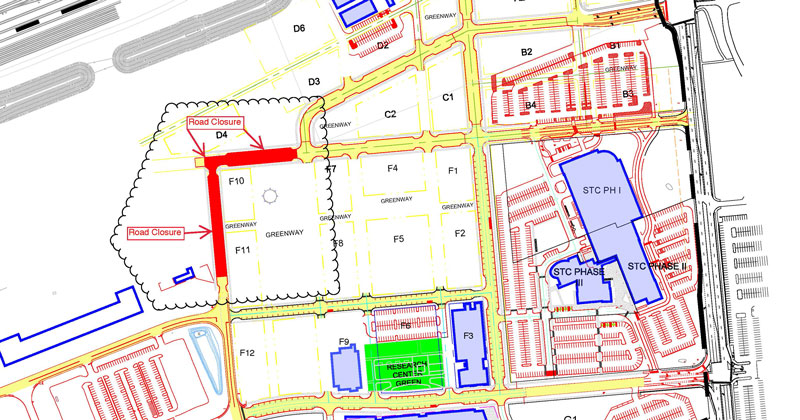 Graphic of road closure on STAR Campus