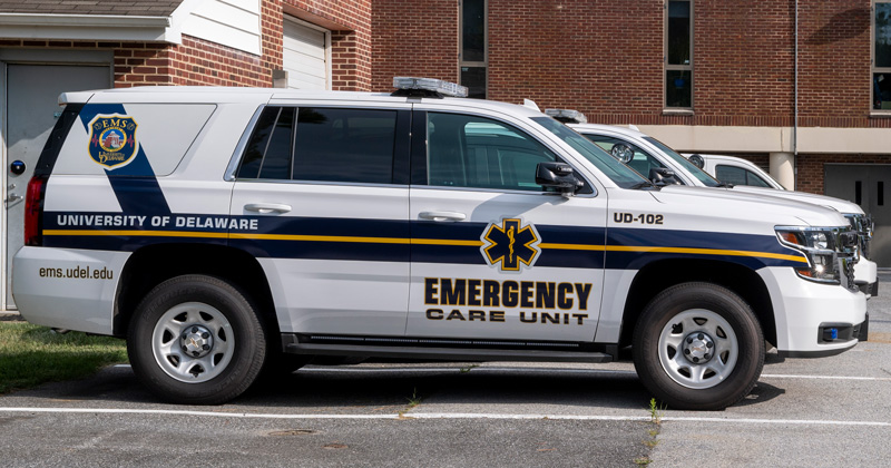 Ambulances from UD’s Emergency Care Unit, July 9th, 2020. 