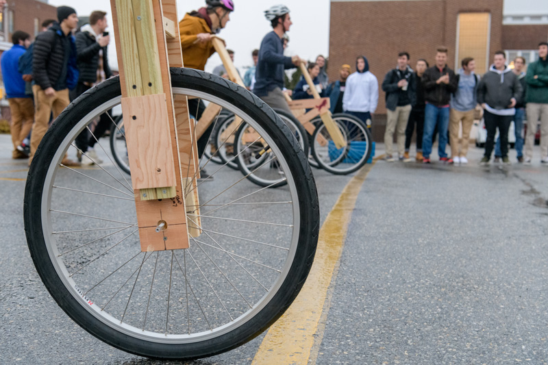 Students in the Statics (MEEG210) mechanical engineering course are partnering with Newark’s "Wooden Wheels" bike shop to design and manufacture wooden frame bikes. The 160 students in the course, working in teams of four, consulted with the owners of Wooden Wheels on their bike frame designs and then utilized the Design Studio in Spencer Lab to make the frames. This gave them a real-world opportunity to apply their newly acquired knowledge in Statics, a branch of mechanics.