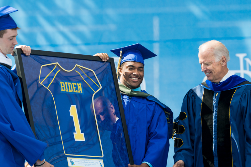 165th Commencement ceremony for the University of Delaware's class of 2014. Held on May 31, 2014 in Delaware Stadium. The commencement address was given by Joseph R. Biden, Vice President of the United States and class of 1965 UD graduate, earning a bachelor's degree with a double major in history and political science.