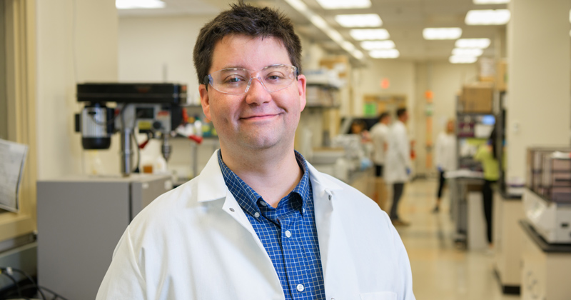 BMEG-Sexton-Gleghorn_Lab-051018 Jason Gleghorn, assistant professor of Biomedical Engineering, in his 5 Innovation Way lab. - (Evan Krape / University of Delaware)