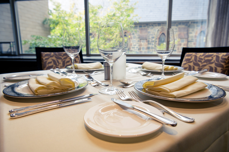 Place setting at the Vita Nova restaurant. Photographed for a UDaily article about dining etiquette during COVID.