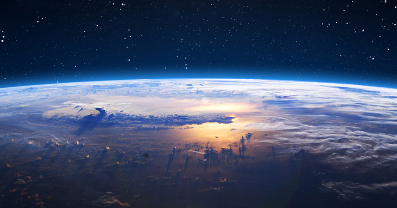 Earth, Sun and Space. Planet earth with sunrise in the space. Elements of this image furnished by NASA.