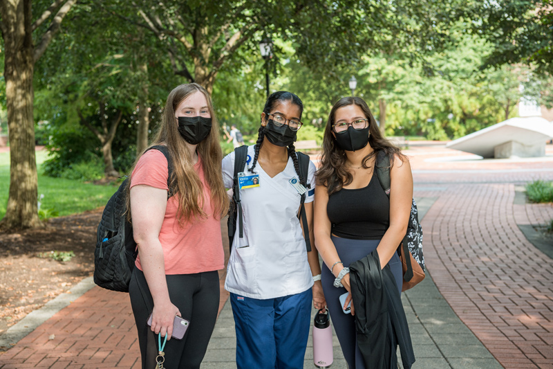 Students & faculty welcome back a new Fall 2021 semester as they hurry to classes for the start of classes. 