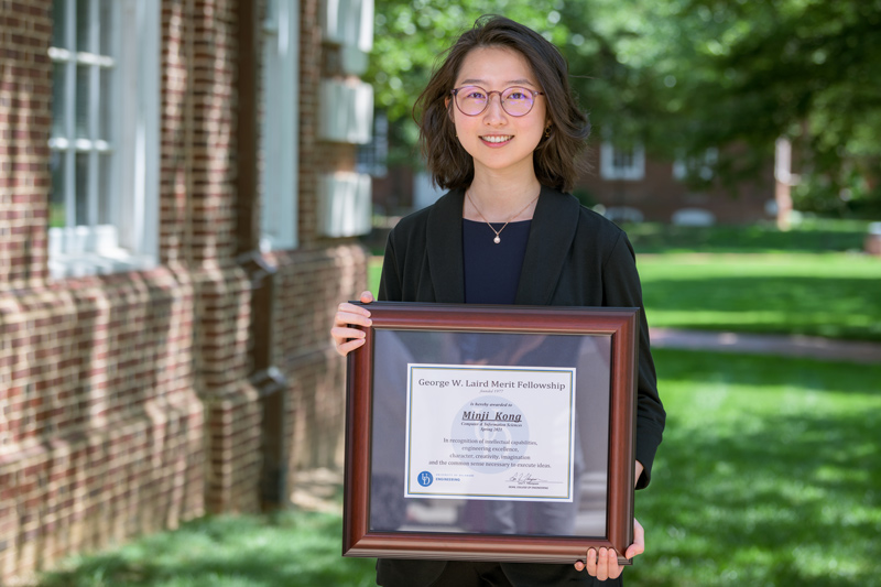 COE-Laird_Fellowship-Kong_Minji-061621 Doctoral student Minji Kong, who studies digital technologies to improve computer science learning in K-12 classrooms, is the 2021 winner of the Laird Fellowship, a scholarship given annually to one engineering grad student.