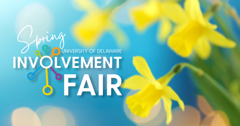 Spring Involvement Fair logo on blue background with yellow daffodils