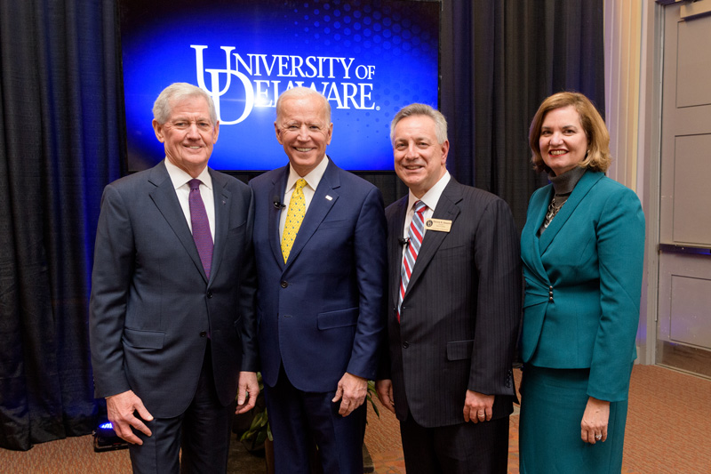 Official announcement made at the Fall 2018 Board of Trustee's meeting of the renaming of the School of Public Policy and Administration as the "Joseph R. Biden, Jr. School of Public Policy and Administration" in honor of UD's most distinguished alumni. - (Kathy F. Atkinson / University of Delaware)