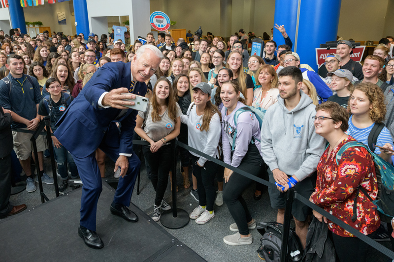 Vice President Joe Biden pays a visit to the Trabant University Center for "National Register to Vote Day" to encourage students to register to vote. Assistants were also on-hand to get students registered and give them information on absentee voting if they're from out of state.  - (Evan Krape / University of Delaware)