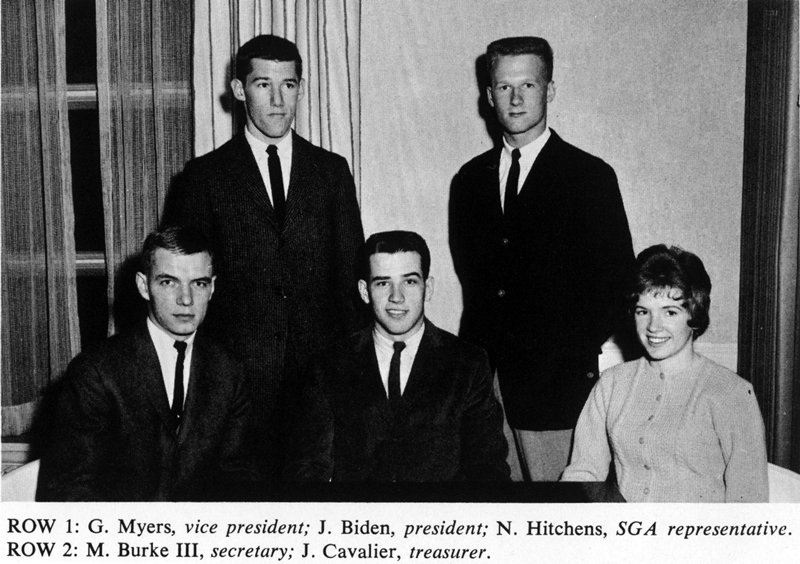 Freshman Class officers from the 1962 Yearbook, including Joseph R. Biden, Jr. (Courtesy of University of Delaware Archives and Records Management)
