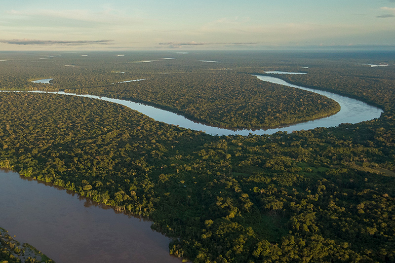 Javari river shot from drone during sunset