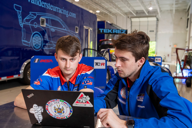 Junior COE student Rory Vandersteur has been able to juggle his studies and his passion for race car driving, something he has done since the age of four. Rory's crew chief, Chris Deely, is also a UD alum. 