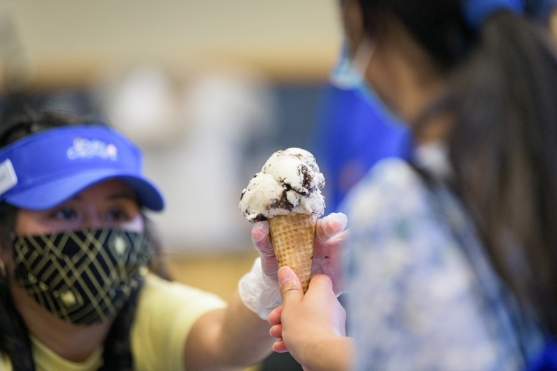 The opening day for the new UDairy Creamery Cafe at the Barnes and Noble Bookstore on Main Street involved a flood of students and parents attention the first day of New Student Orientation for the incoming class of 2025.