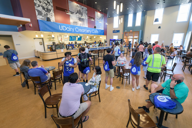 CANR-UDairy_Creamery_Cafe-Opening_Day-062121 The opening day for the new UDairy Creamery Cafe at the Barnes and Noble Bookstore on Main Street involved a flood of students and parents attention the first day of New Student Orientation for the incoming class of 2025.