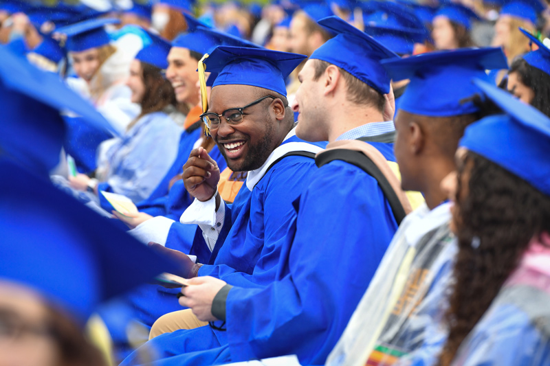 Commencement ceremony for the Class of 2020 held in Delaware Stadium on May 30th, 2021. Delayed by a year due to the COVID-19 pandemic, graduates in the ’20 class finally got their opportunity to cap their experience at UD with an in-person ceremony at UD’s 171st Commencement ceremony. The ceremony featured the presentation of an honorary degree to, and commencement speech by, Ty Jones, a ’92 Communications and ’95 Theatre MFA alumni. Jones is the award-winning producing artistic director of the Classical Theatre of Harlem.