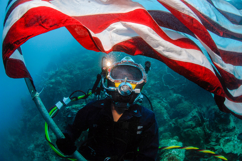Navy Recovery Diver American Flag