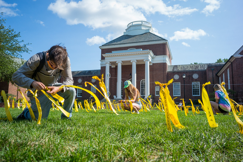 Hundreds of ribbons fly in a ribbon garden on the north side of Memorial Hall as part  of the University's commemoration of the 20th anniversary of the 9/11 terrorist attacks in 2001. The ribbons are covered with handwritten messages from members of the University students, faculty, staff and the surrounding communities.
