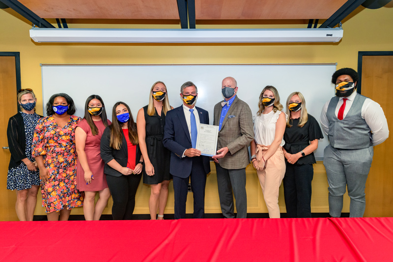 The Red Clay Consolidated School District held a signing day for teachers who were hired by the district after completing a year-long teacher residency program. The University of Delaware Teacher residency program just had it's first cohort of students finish the program in June 2021 with 6 of them in the Red Clay school district. Additionally, the event also served as a signing ceremony for Delaware House Bill 178 which provides for a stipend to teachers in training while participating in the program, allowing them to defray education and living expense costs.