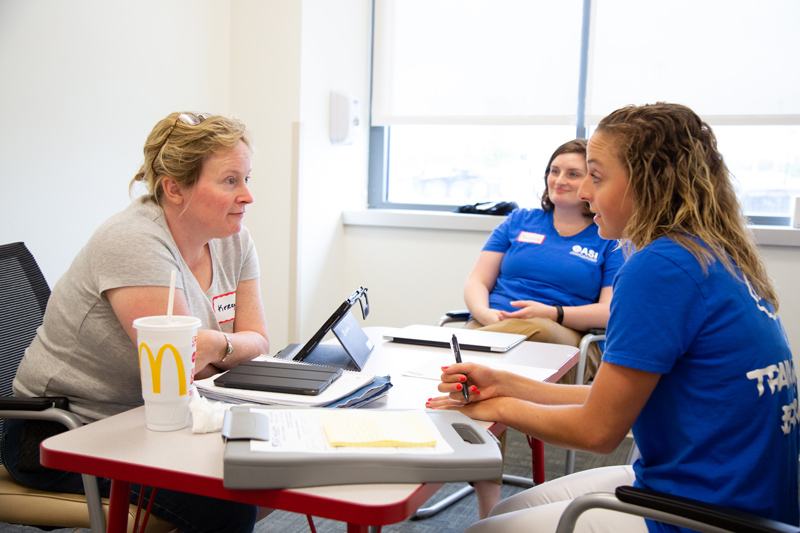 Kerensa Boates takes part in the UD Aphasia Summer Intensive in 2019 with Cynthia Hagerty Rodhe (Class of 2019), and Christine Cook, director of clinical research and services at UD’s Speech-Language-Hearing Clinic.