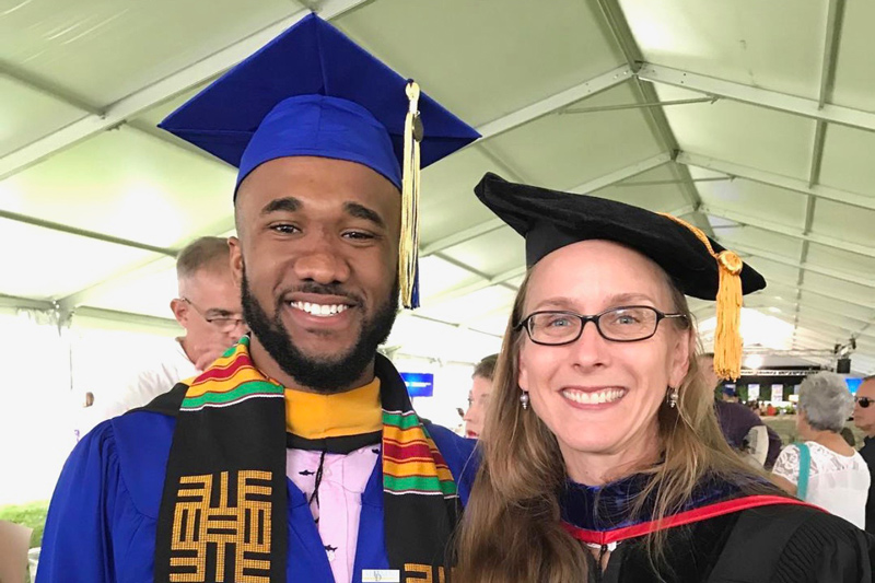 UD graduate Byron Riggins with Joanna York, professor in the School of Marine Science and Policy and director of Delaware Sea Grant, has been a valuable mentor to Riggins during his time at UD and has continued to be influential and supportive of him during his marine science career. 