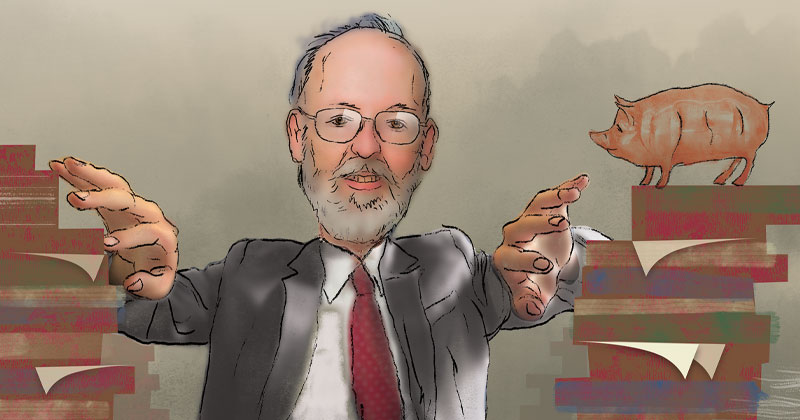 Illustration of John Brennan at a messy desk John Brennan