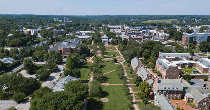 Aerial view of the University of Delaware Newark campus