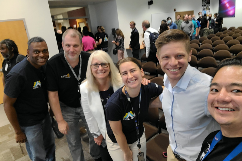 University of Delaware alumna Elaine Stewart was with her colleagues on the contamination engineering team at NASA’s Goddard Space Flight Center to see the first images released by the James Webb Space Telescope. Team members in this photo are (left to right): Craig Jones, Joe Ward, Kelly Henderson-Nelson, Stewart, Alan Abeel and Zao Huang.