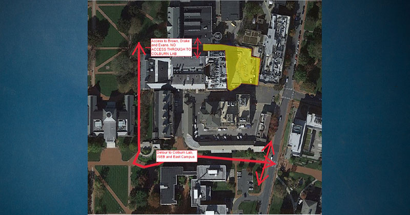 Pedestrian paths around Drake Hall
