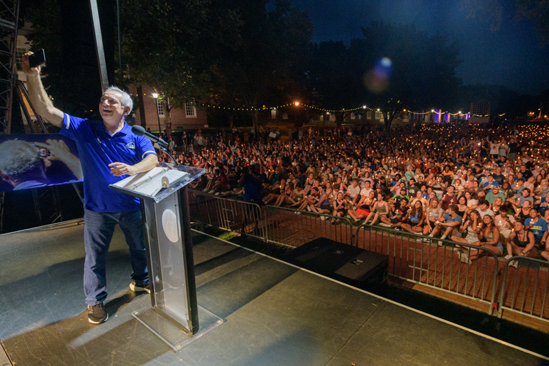 “The list of challenges you’ve faced over the past few years is incredible,” UD President Dennis Assanis tells new students during the Twilight Induction Ceremony. “And yet, here you are, ready to embark on what I hope will be one of the most exciting and rewarding chapters of your lives.”