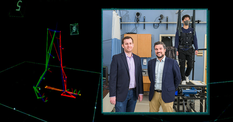 Thanks to $1.2 million in funding from the National Institutes of Health, a team of engineers led by Panagiotis Artemiadis (left insert) in collaboration with co-investigators Fabrizio Sergi (right inset), Jill Higginson and Tom Buchanan will be working on improving post-stroke rehabilitation with the help of robotics. 