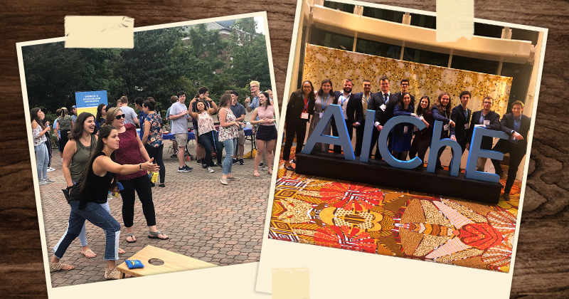 Along with social events (left) and professional development activities, students from UD AIChE also attend the society’s annual conference (right). 