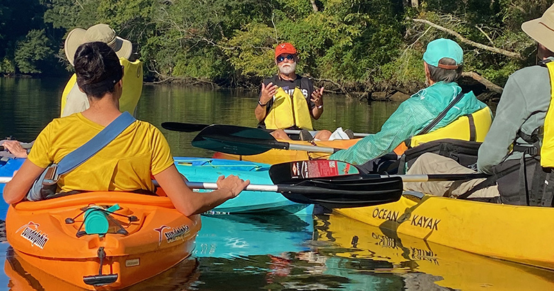 Tom Thompson, an associate member of the Nanticoke Indian Association, spoke about the area’s indigenous history to kayakers on two of the Broad Creek Excursions organized by Delaware Sea Grant.