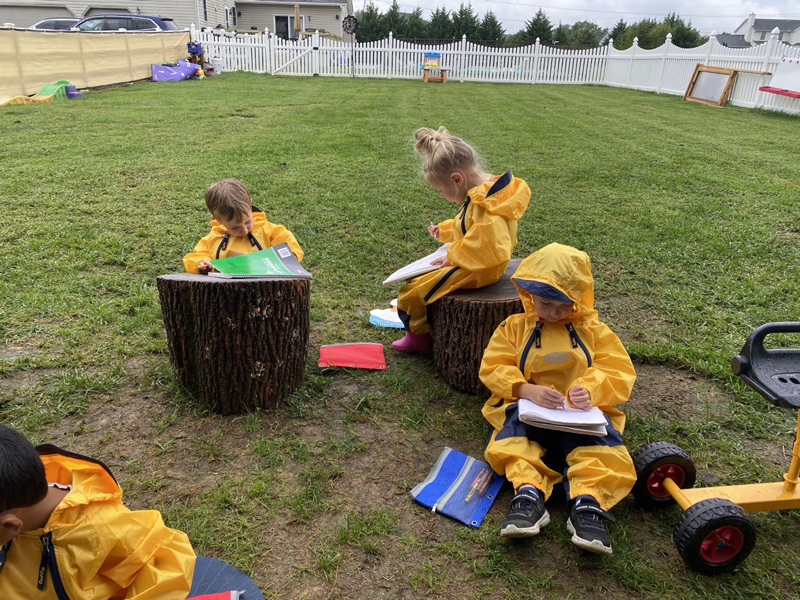 The Delaware Early Education and Child Care Stabilization Fund sub-grants made it possible to purchase rain suits so children at The Kids Zone Child Care program in Middletown, Delaware, could spend time outdoors learning safely during the pandemic.