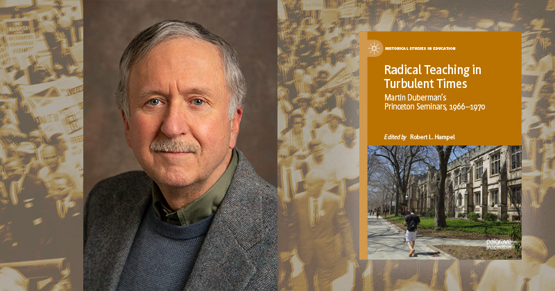 Robert Hampel and the cover of his book. Robert Hampel is a professor in the University of Delaware’s School of Education.